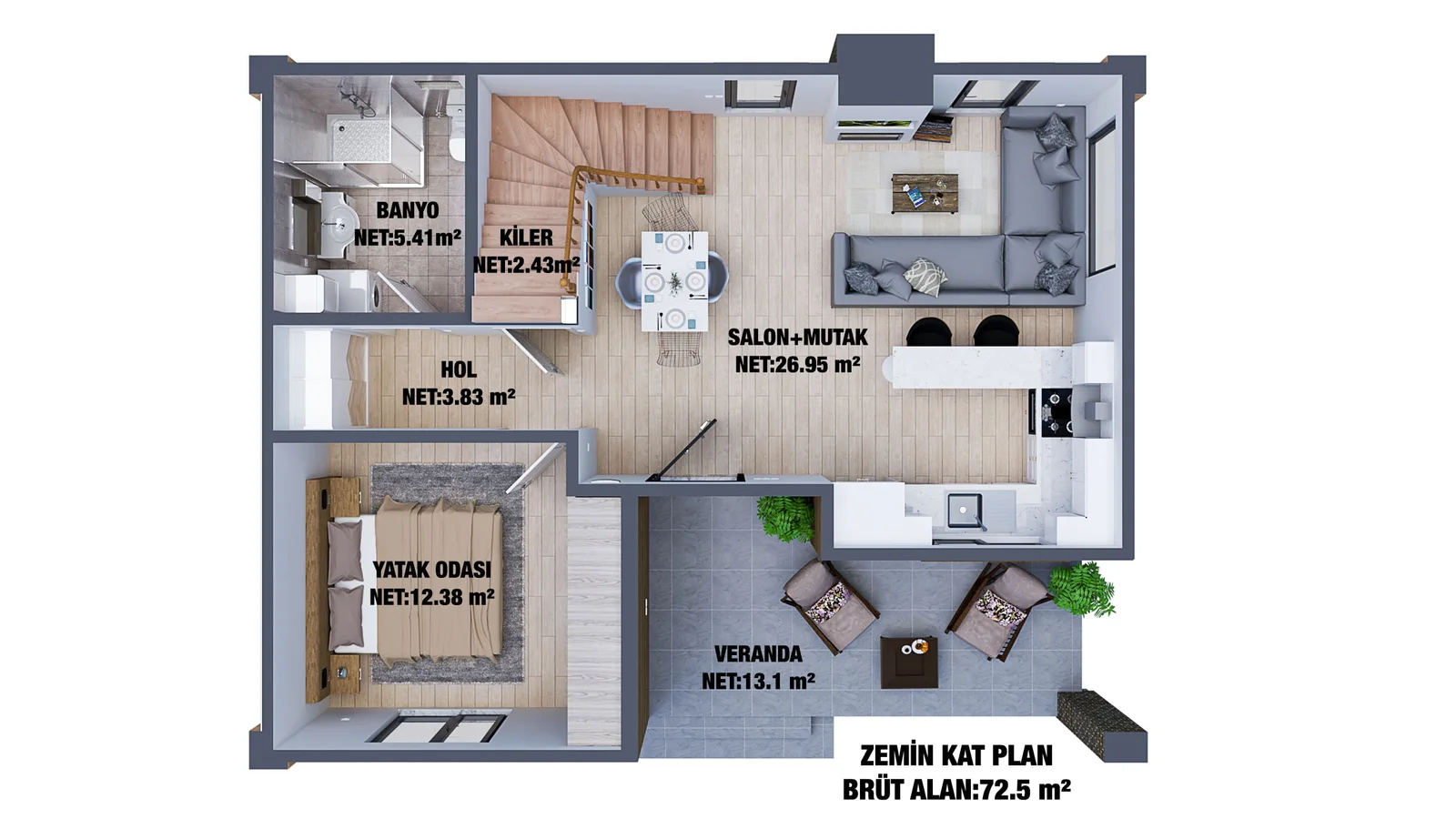  Çatı Katlı (Loft) Çelik Villa - 85m² (2+1)